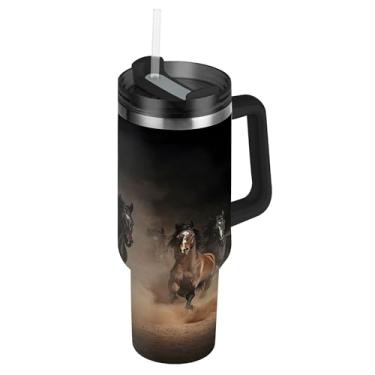 Imagem de SEHANY Copo Majestic Horse 1,134 g com tampa e canudo, aço inoxidável de vácuo duplo isolado garrafa de água esportiva suporte para copo de café de viagem à prova de vazamento para bebida gelada