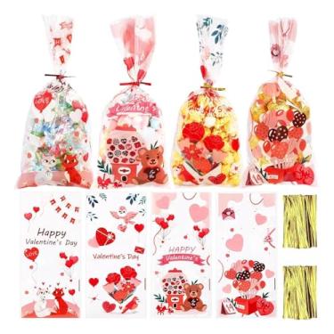 Imagem de Sacos De Presente Para Dia Dos Namorados | 100 Unidades Embalagens Transparentes Com Estampa Infantil - Sacos Para Festas E Presentes De São Valentim | Para Festas Escolares Aniversários Eventos E Dat