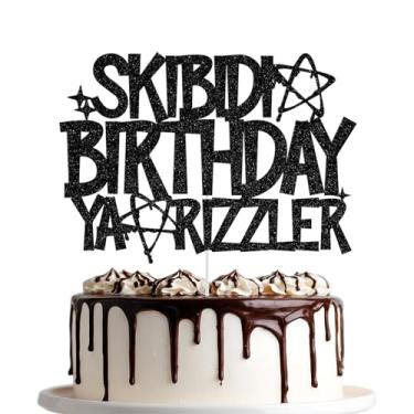 Imagem de Topo de bolo Skibidi Birthday Ya Rizzler, decoração de festa de aniversário Skibidi, suprimentos engraçados de decoração de festa de aniversário Z, glitter preto