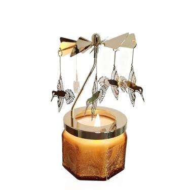 Imagem de kingnero Castiçal giratório com aroma de lavanda carrossel suporte de luz de chá giratório presentes de aniversário para mulheres, mãe, esposa, namorada, irmã, amigas, (beija-flor dourado)