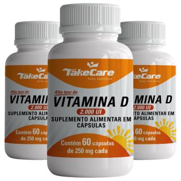 Imagem de COMBO 3 VITAMINA D3 COLECALCIFEROL 2000UI 60 CAPS CADA TOTAL 180 CAPSULAS - TAKE CARE-Unissex