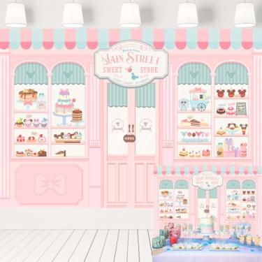 Imagem de Main Street Sweet Store Pano de fundo para festa de aniversário, donut, sorvete, bolo, doces, confeitaria, decoração de chá de bebê, 2,1 x 1,5 m, 30
