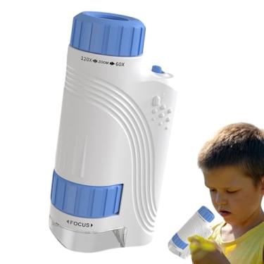 Imagem de Microscópio para crianças, jogo de ciência de 60 a 120 x - com luz LED, microscópio de brinquedo - para meninos, meninas, adolescentes, sala de aula, jardim, pátio, escola, atividades ao ar livre