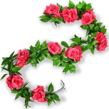 Imagem de Bairdish 4 peças, guirlanda de flores falsas de videiras artificiais com folhas verdes, plantas florais falsas penduradas para decoração de quarto de casa, quarto, estética, decoração de Natal