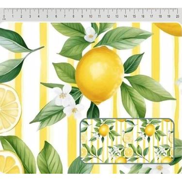 Imagem de Tecido Tricoline Digital Coleção limão siciliano fundo listrado 50 x 150 cm