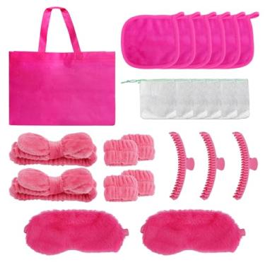 Imagem de 25 peças de artigos de festa do pijama para meninas, máscara para os olhos para festa do pijama, faixa de cabeça de spa, bolsa de cabelo Scrunchie, suprimentos de festa do pijama para mulheres, panos