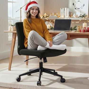 Imagem de NYPOT Cadeira cruzada com rodas – Cadeira de escritório larga sem braços para sentar com pernas cruzadas, vaidade ajustável giratória de 360° e balanço de 120° para casa e escritório (com rodas