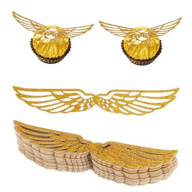 Imagem de FNANJWQ 80Pcs Wizard Party Chocolate Decoration Wings, Gold Wings Wafer Cupcake Toppers with Glue Point, Hollowed Golden Wing Chocolate Decora for Themed Party Anniversary Birthday Wedding