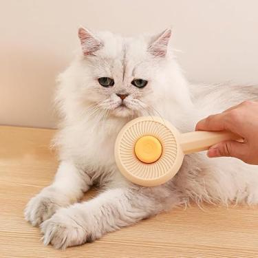 Imagem de Escova autolimpante para cuidados com animais de estimação, pente removedor de pelos de aço inoxidável com pontas de massagem para cães e gatos