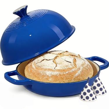Imagem de Panela de forno holandês de ferro fundido esmaltado - Panela de forno holandês com tampa para assar pão de fermento - Forno de pão de ferro fundido - azul escuro, panela Umite Chef de 6 litros com