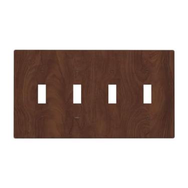 Imagem de Naiqadnehz Placa de cobertura de interruptor de luz rústica natural marrom escuro grão de madeira 4 gangues placa de parede com interruptor quádruplo capa decorativa para decoração de cabine de