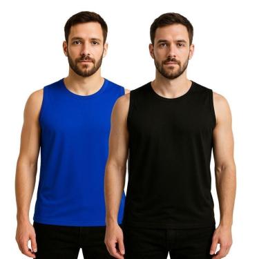 Imagem de Kit 2 Camisetas Regata Masculina Lisa Dry Academia Fit-Masculino