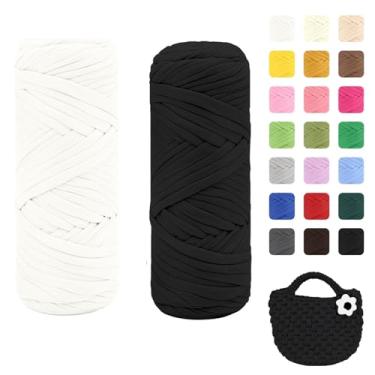 Imagem de Maxee Pacote com 2 fios de camiseta premium (200 g/75 m cada), linha de fita macia para crochê e tricô - cor intensa e fácil de cuidar