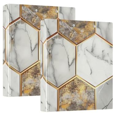 Imagem de Pastas grandes geométricas antiarranhões com glitter dourado, fichário espaçoso de 1,5 com 3 bolsos internos, ideal para escritório, escola, casa, pacote com 2