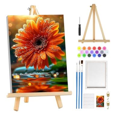Imagem de MOGTAA Kit de pintura de margarida por números para adultos iniciantes com moldura, kits de pintura de paisagem adulto por números em tela com cavalete, kits de pintura a óleo de flores DIY fáceis