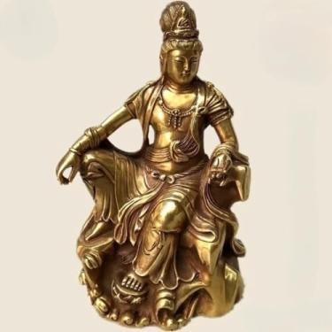 Imagem de FENNYYAR Estátua de Buda de cobre Guanyin Bodhisattva, 21 cm, 21 cm, ornamentos de decoração de móveis domésticos