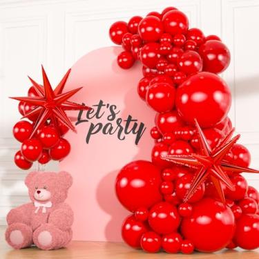 Imagem de 83 balões vermelhos com balões de 2 estrelas, 45,7 cm, 30,5 cm, 25,5 cm, kit de arco de guirlanda de látex vermelho para aniversário, casamento, dia dos namorados, decoração de festa do dia das mães