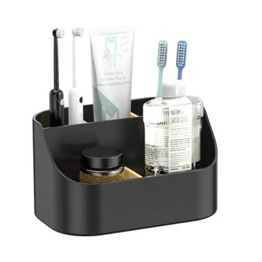 Imagem de Oasiteege Suportes de escova de dentes masculinos de bancada para banheiros, pasta de dente de plástico e suporte de escova de dente elétrica suporte de armazenamento para chuveiro, 5 compartimentos