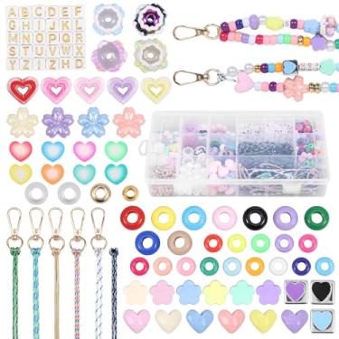 Imagem de HJJWNDDNG 421 peças de kit de fabricação de chaveiros com contas para mulheres, coração de acrílico, flor, estrela, letras, porta-chaves, faça você mesmo, suprimentos para artesanato, acessórios, kit