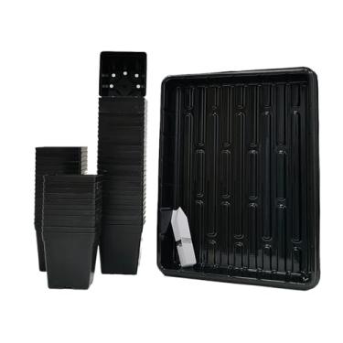 Imagem de June Fox Pacote com 60 vasos quadrados para berçário de 8 cm, bandeja de sementes para iniciantes, 5 peças, vasos pequenos para plantas com orifícios de drenagem para mudas, suculentas (preto)