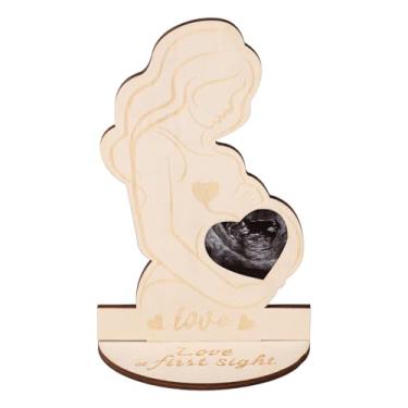 Imagem de Molduras de gravidez, moldura de madeira para fotos de coração para grávidas, decoração de madeira para mães de primeira viagem