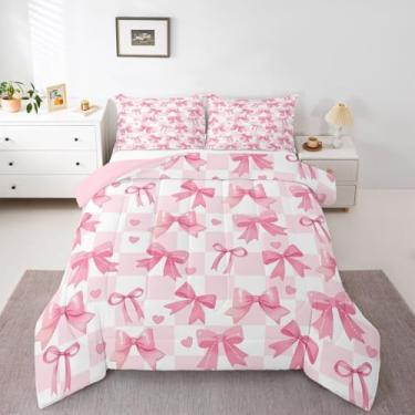 Imagem de jejeloiu Conjunto de edredom infantil com laço rosa, estilo princesa sonhadora, para decoração de quarto de crianças, meninos, meninas, microfibra, ultramacia e respirável