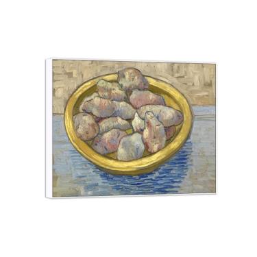 Imagem de BMZFYBS Vincent van Gogh Famosa pintura em tela de arte de parede pronta para pendurar Batatas em tigela amarela. Imagem em moldura branca para decoração de sala de estar 70 x 85 cm 27 x 33 pol