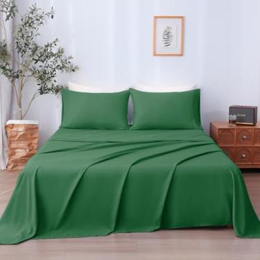 Imagem de LONAVA Jogo de cama completo de 4 peças, lençóis de microbifer ultramacios e respiráveis, lençóis de cama de luxo Oeko-Tex de 1600 fios, bolso profundo de 35,5 a 40,6 cm, sem rugas, verde floresta