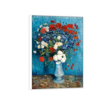 Imagem de BMZFYBS Vincent van Gogh Famosa pintura em tela de arte de parede pronta para pendurar. Vaso com flores. Imagem em moldura branca para decoração de sala de estar 70 x 100 cm 27 x 39 pol