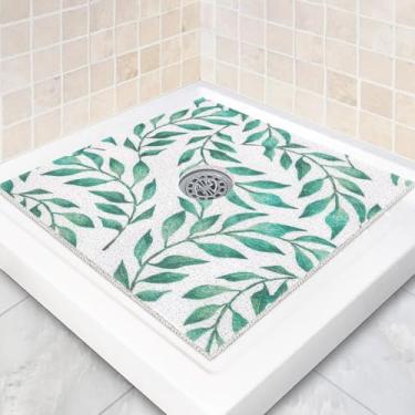Imagem de Tapete de chuveiro quadrado antiderrapante: tapetes de chuveiro extragrandes de 61 x 61 cm com orifício de drenagem no meio - tapete de chuveiro antiderrapante de bucha de PVC para chuveiro interno