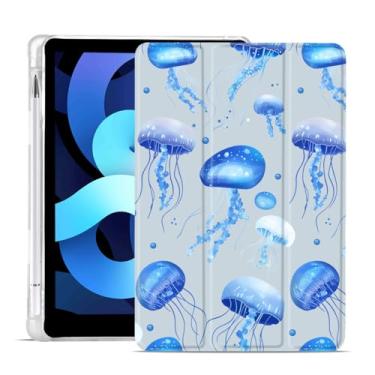 Imagem de MAYCARI Capa água-viva azul oceano para iPad 10,2 polegadas 2021/2020/2019, iPad 10,2 polegadas 9ª/8ª/7ª geração com suporte para lápis, capa de silicone TPU macio e fino design fofo