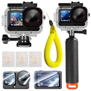 Imagem de Kit de capa impermeável IPX8 70M/230FT para DJI Osmo Action 6 com filme de vidro temperado, alça flutuante e alças de pulso flutuantes, caixa subaquática antiembaçamento para mergulho e snorkeling