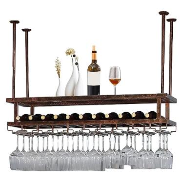 Imagem de Suporte suspenso para copos de vinho, prateleira de vinho ajustável para bar de cozinha, com parafusos para copo de vinho durável - Rack de exibição de garrafa de vinho (bronze 100 x 30 cm)