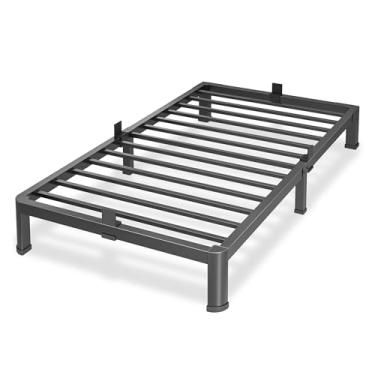 Imagem de Superay Estrutura de cama de plataforma de metal de 25 cm de tamanho duplo com cantos arredondados, espaço de armazenamento sob estrutura de cama alta - suporte de ripas de aço resistente, sem ruído
