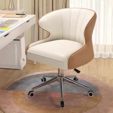 Imagem de AkosOL Cadeiras giratórias para mesas, cadeira de trabalho ajustável em altura com base Sliv, cadeira de estudo para quarto, encosto envolvente cadeira moderna de meados do século, bronze + bege