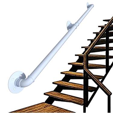 Imagem de Corrimão de escada - kit completo, corrimão de tubo branco industrial de escada com suporte de parede, casa contra a parede, grades internas e externas para idosos