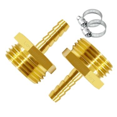 Imagem de LOVEGARDEN 2 peças adaptadores de mangueira de jardim de latão 1/10.2 cm farpa x 3/10.2 cm GHT conectores machos acessórios de reparo de mangueira de água com braçadeiras