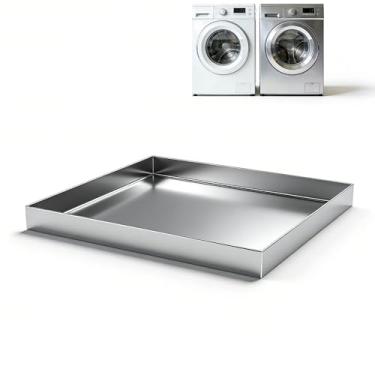 Imagem de KIKIBRO Panela de drenagem para máquina de lavar roupa 68,5 x 63,5 cm x 6,3 cm, bandeja de lavadora para proteção de piso, panela de drenagem de lava-louças, panela para máquina de lavar roupa, aço