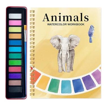 Imagem de Kit de pintura em aquarela para iniciantes – Livro de exercícios em aquarela de animais com conjunto de tinta e pincel de 12 cores, guia de arte fácil de seguir para iniciantes, perfeito para crianças