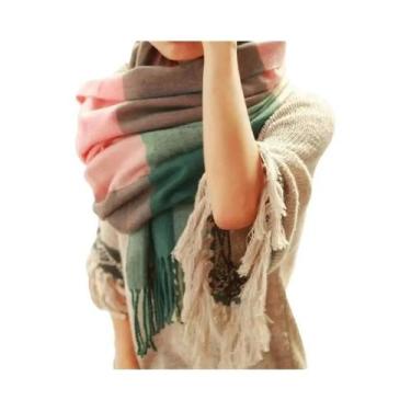 Imagem de Cachecol Feminino De Inverno Quente E Grosso Com Padrão Xadrez Imitaçã