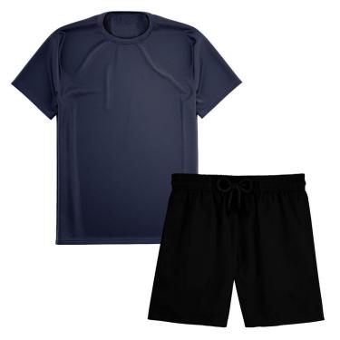 Imagem de Kit Short Praia Academia Passeio Treino Preto + Camiseta Manga Curta Masculina-Masculino