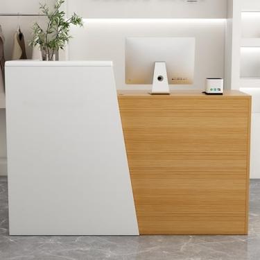 Imagem de Mesa de recepção moderna com armário de armazenamento e gaveta, mesa de balcão de varejo para salão, mesa de recepção para recepção, caixa (natural, 80 cm)