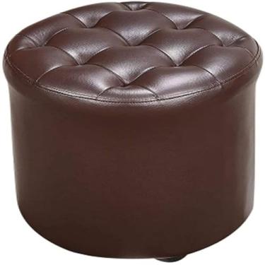 Imagem de Apoio para os pés otomano de couro sintético - banquinho retangular pequeno com assento acolchoado, pernas de madeira de plástico - ideal para decoração de sala de estar e quarto (marrom)