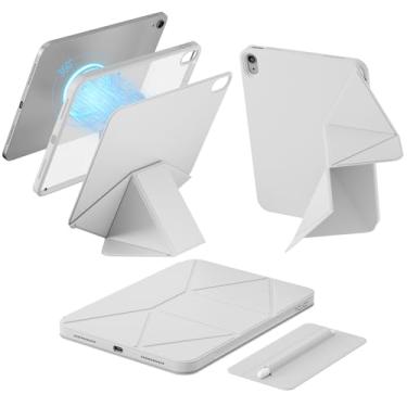 Imagem de KenKe Capa para iPad (A16) 11ª/10ª geração (2025/2022) com suporte de lápis removível, suporte fino híbrido destacável magnético, rotação de 360°, parte traseira rígida transparente de policarbonato