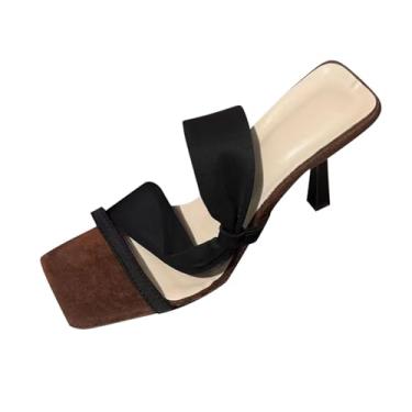 Imagem de Sandálias de salto casual para mulheres, design de tiras com ajuste confortável, Preto, 38