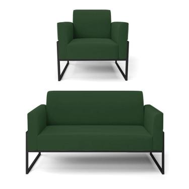 Imagem de Sofá Namoradeira Com Poltrona Base Industrial Alta Preto Marisa Veludo D03 - D\'rossi Cor Verde