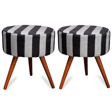 Imagem de Kit 2 Puff Cama Inbox Hamburgo Redondo Com Pés Em Madeira Maciça Tecido Suede