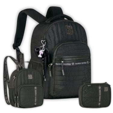 Imagem de Kit Mochila Costas Rebecca Bonbon Teen Lancheira Estojo Box, Preto