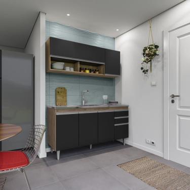 Imagem de Cozinha Compacta Ayla 150cm 6 Portas 2 Gavetas Freijó Preto Maderatto Móveis