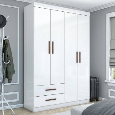 Imagem de Guarda-Roupa Solteiro Solo 4 Portas 2 Gavetas Branco - Pnr Móveis